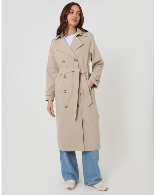 Threadbare Natural Double Breasted Longline Trench Coat