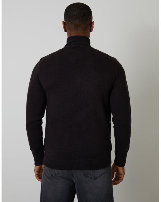 Threadbare Black Quilted Zip Up Knitted Jacket for men
