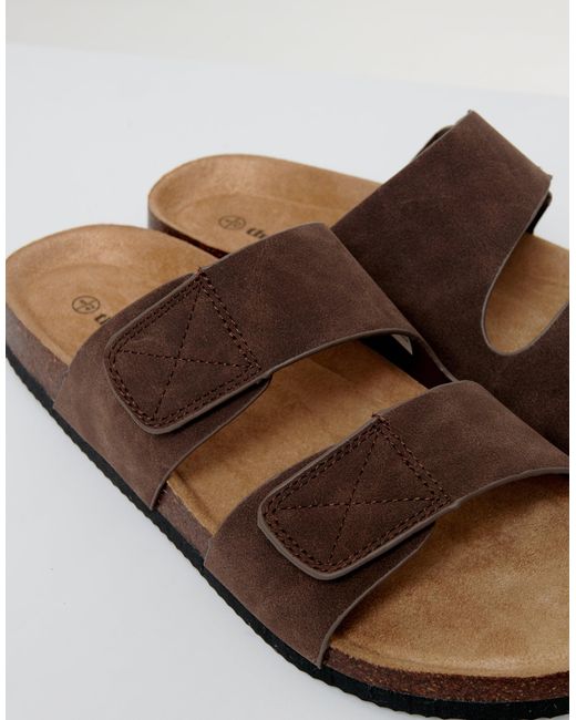Threadbare Brown Faux Suede Two Strap Sandals for men