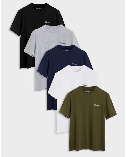 Threadbare Multicolor 5 Pack Assorted Cotton Script T-Shirts for men
