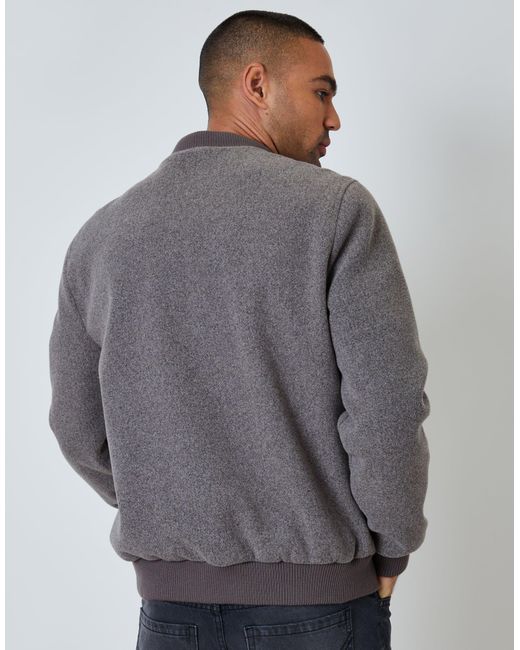 Threadbare Gray Faux Wool Bomber Jacket for men