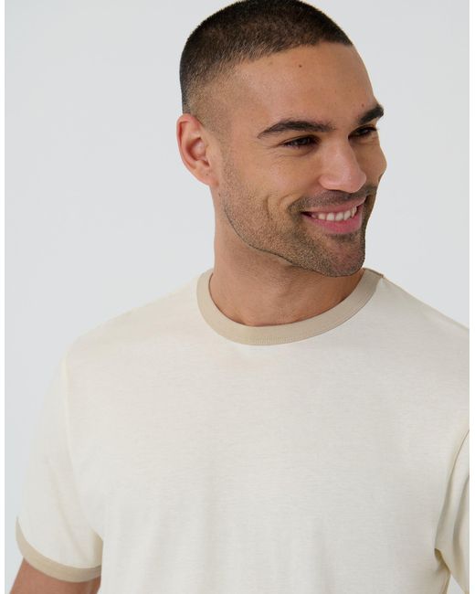 Threadbare White Cotton Ringer T-Shirt for men