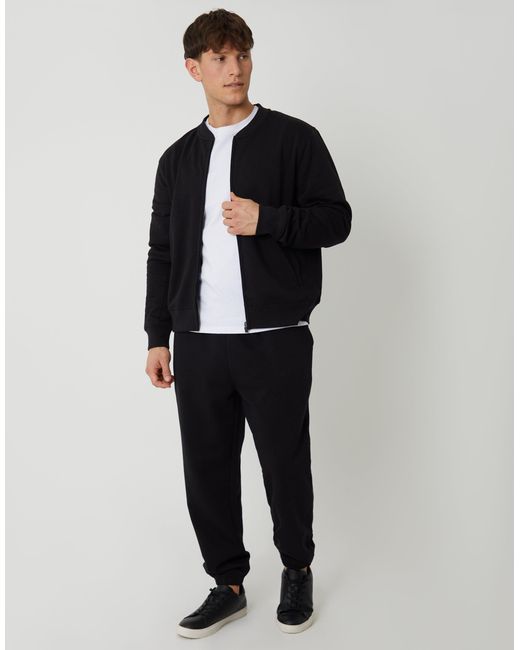 Threadbare Black Zip Through Sweat Bomber for men