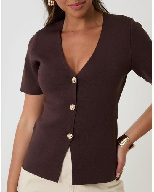 Threadbare Multicolor V-Neck Compact Knitted Top