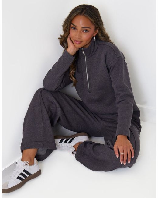 Threadbare Blue Funnel Neck Wide Leg Sweat Set
