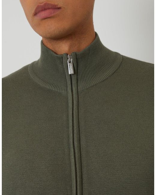 Threadbare Green Zip-Through Funnel Neck Knitted Cardigan for men