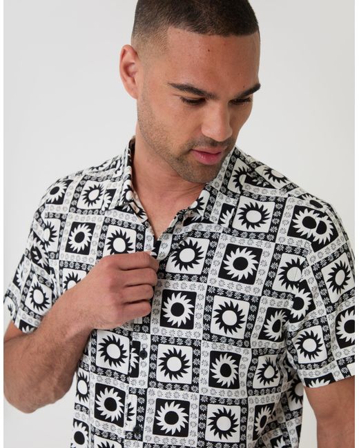 Threadbare White Geometric Sun Print Short Sleeve Shirt for men
