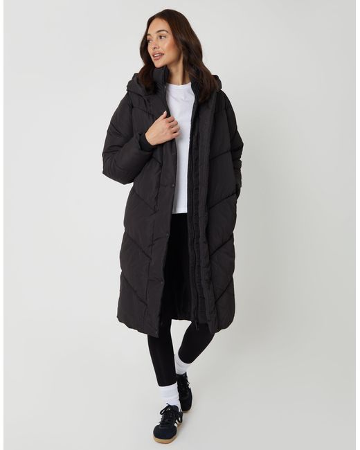 Threadbare Black Longline Wrap Hood Puffer Jacket