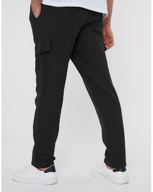 Threadbare Black Linen Blend Cargo Trousers for men