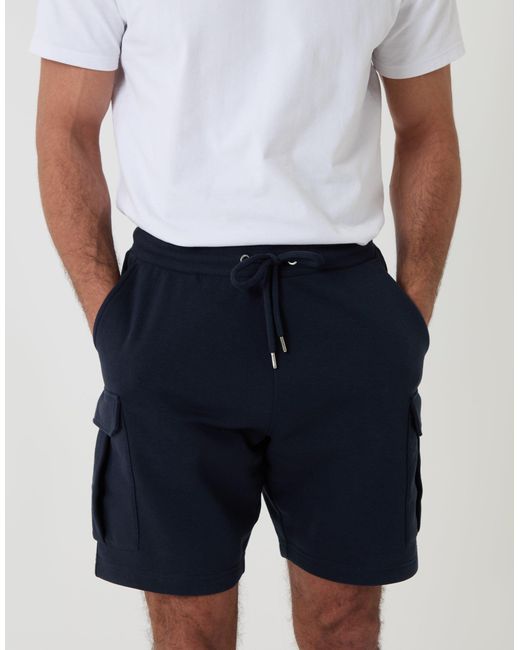 Threadbare White Cargo Fleece Shorts for men