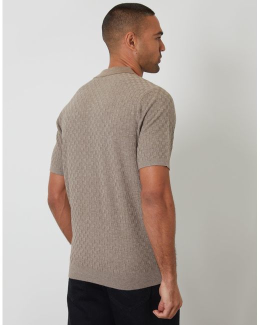 Threadbare Gray Basket Stitch Knitted Polo for men