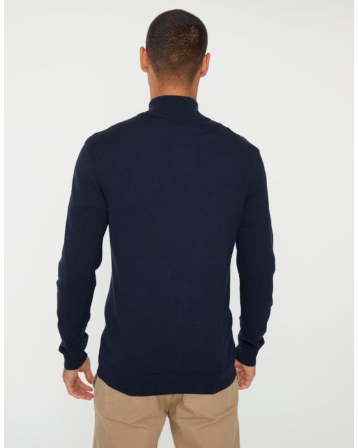 Threadbare Blue Funnel Neck Quarter Zip Knitted Jumper for men