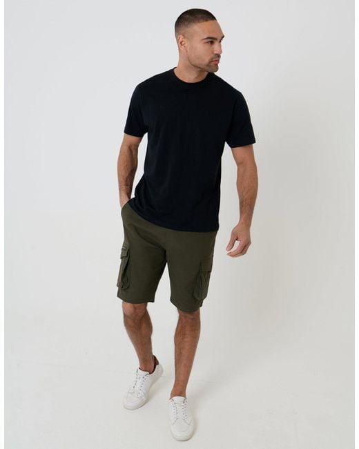 Threadbare Green Elasticated Waist Stretch Cargo Shorts for men