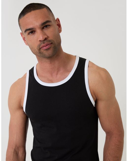 Threadbare Black Cotton Ringer Vest for men
