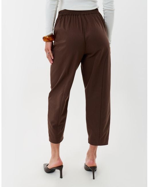 Threadbare Brown Petite Curved Seam Barrel Leg Trousers