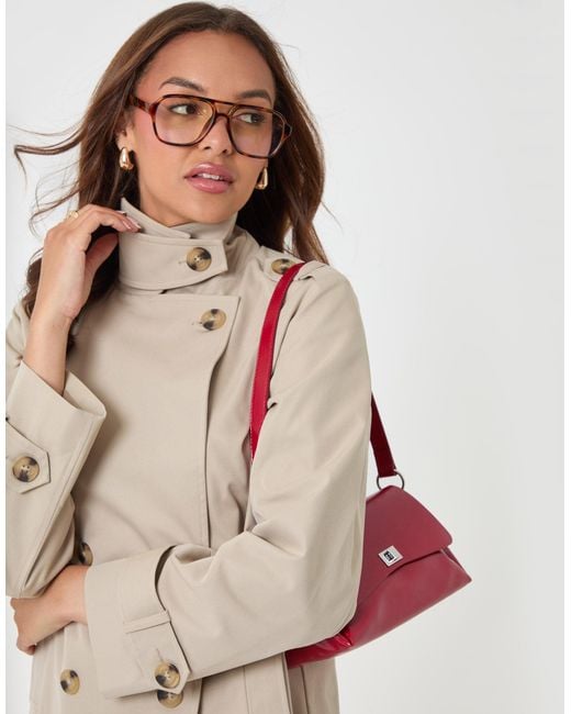 Threadbare Red Funnel Neck Short Trench Coat