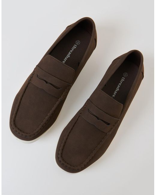 Threadbare White Faux Suede Penny Loafers for men