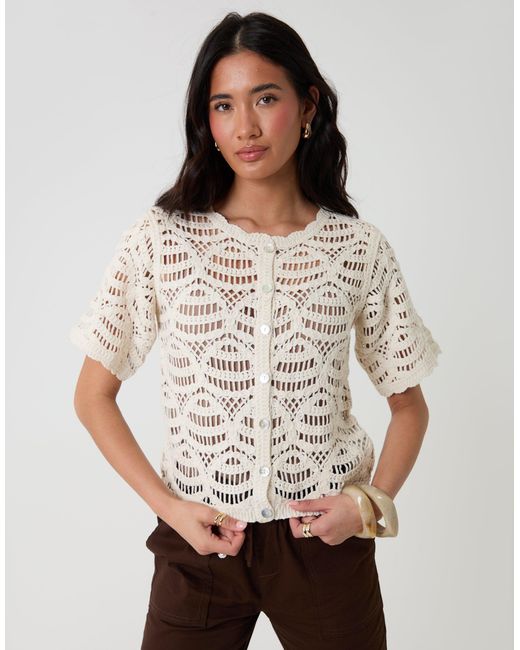 Threadbare Natural Crochet Button Up Top