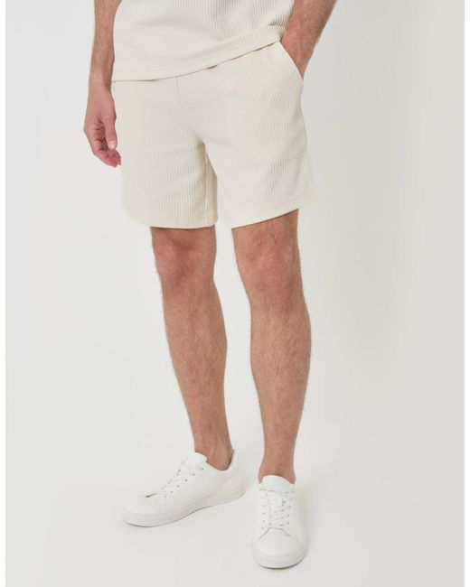 Threadbare White Regular Fit Ribbed Shorts for men