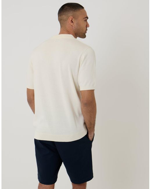 Threadbare White Diamond Cable Knit Quarter Zip Polo for men