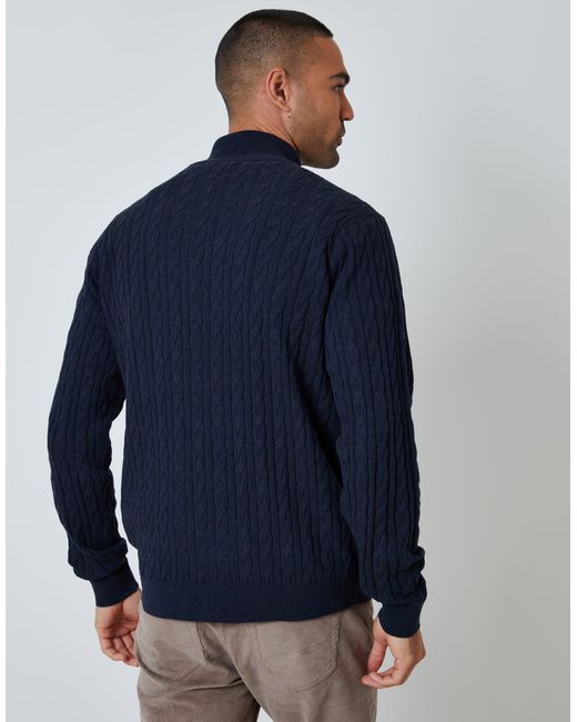 Threadbare Blue Cable Knit Quarter Zip Jumper for men