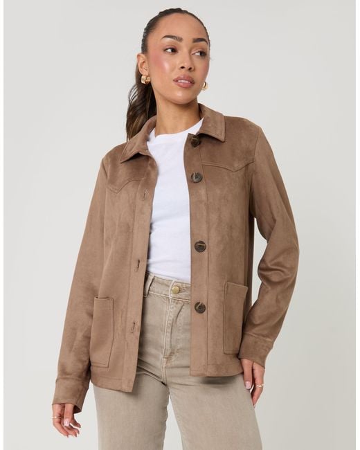 Threadbare Natural Yoke Detail Suedette Shacket