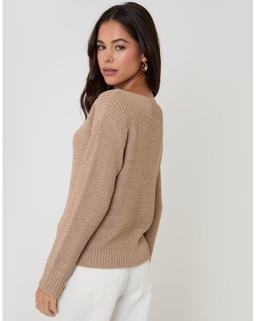 Threadbare Natural Knitted Slash Neck Jumper