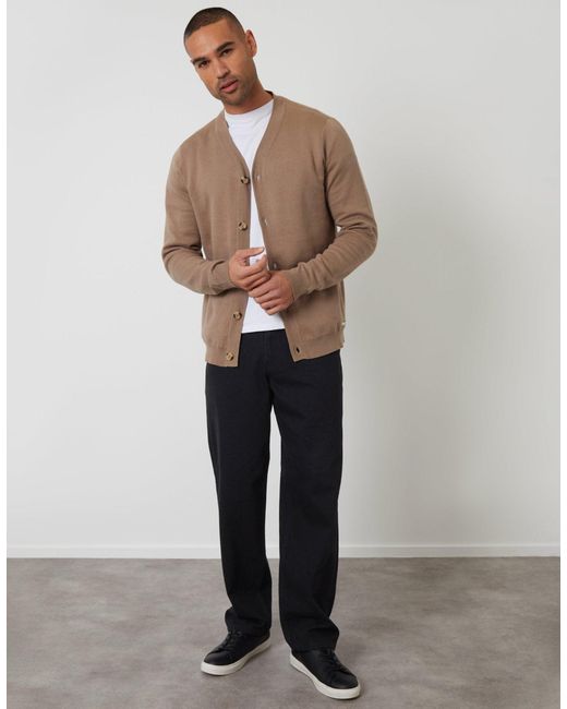 Threadbare Brown Button Up Knitted Cardigan for men