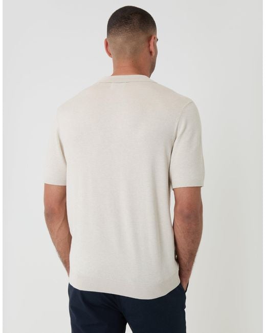 Threadbare White Textured Knit Front Trophy Neck Polo for men
