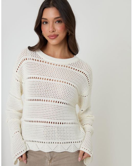 Threadbare Gray Pointelle Knit Crew Neck Jumper