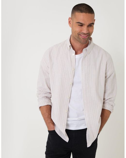 Threadbare White Linen Cotton Blend Long Sleeve Shirt for men