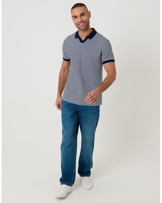Threadbare Blue Open Neck Collar Polo Shirt for men