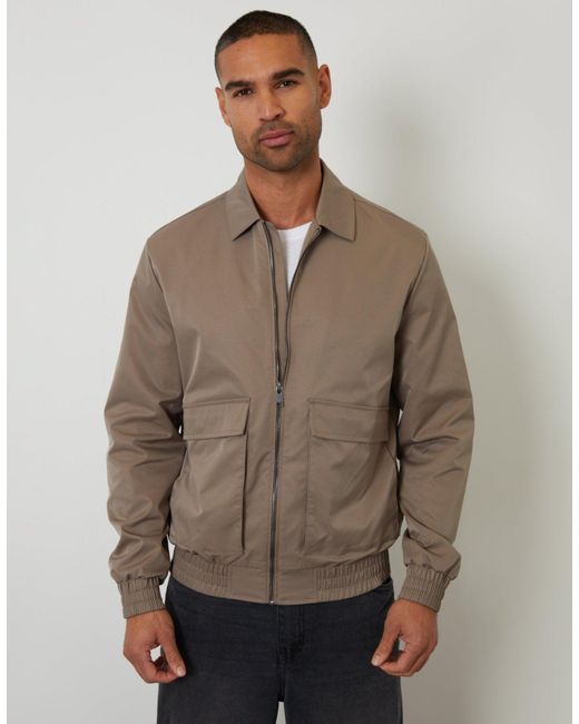 Threadbare Brown Showerproof Patch Pocket Zip Up Collared Jacket for men