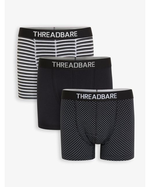 Threadbare Black 3 Pack Printed Hipster Fit Boxer Shorts for men