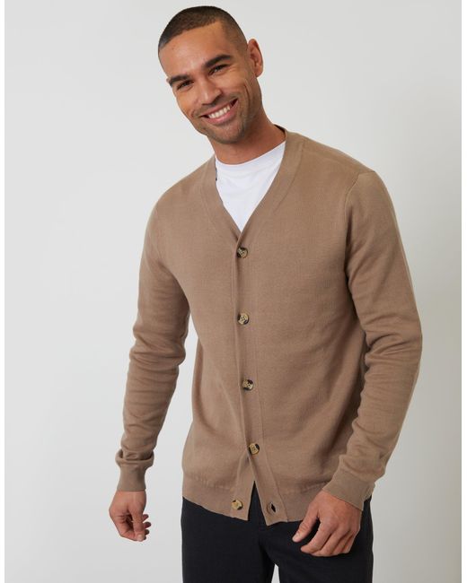 Threadbare Brown Button Up Knitted Cardigan for men