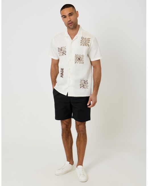 Threadbare White Patch Embroidered Cotton Poplin Short Sleeve Shirt for men