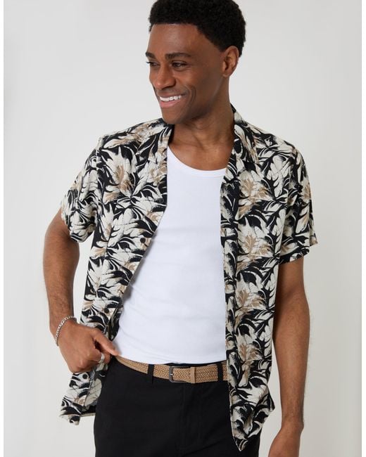Threadbare White Relaxed Fit Abstract Print Short Sleeve Shirt for men