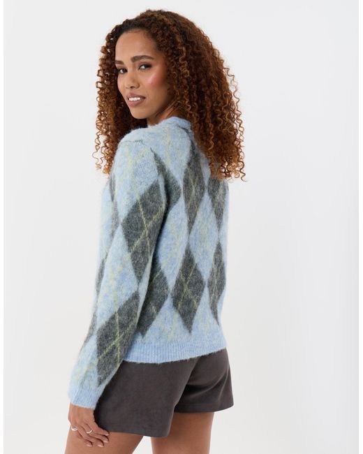 Threadbare Blue Argyle Crew Neck Jumper