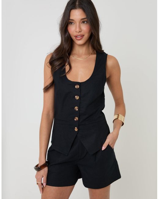 Threadbare Black Tailored Linen Blend Shorts