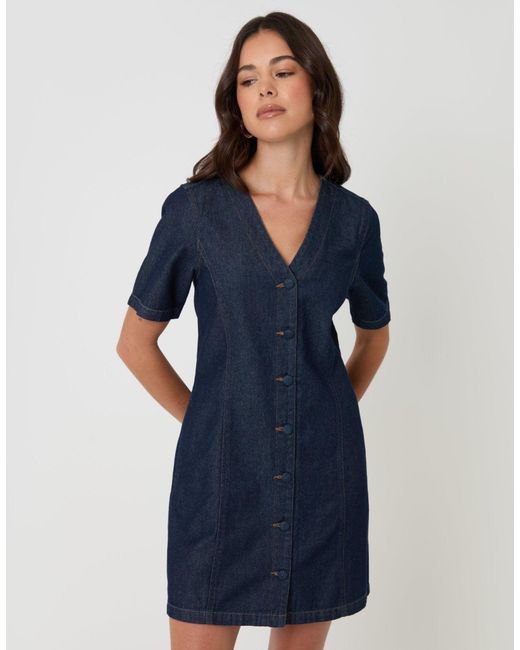 Threadbare Blue Denim Button Up Mini Dress