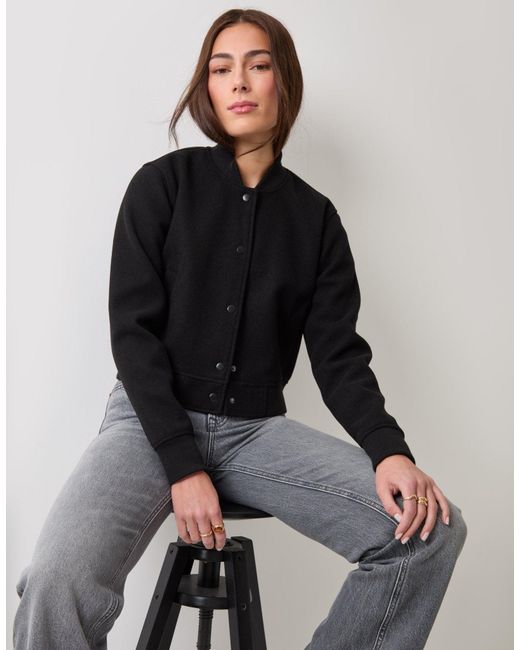 Threadbare Black Faux Wool Bomber Jacket