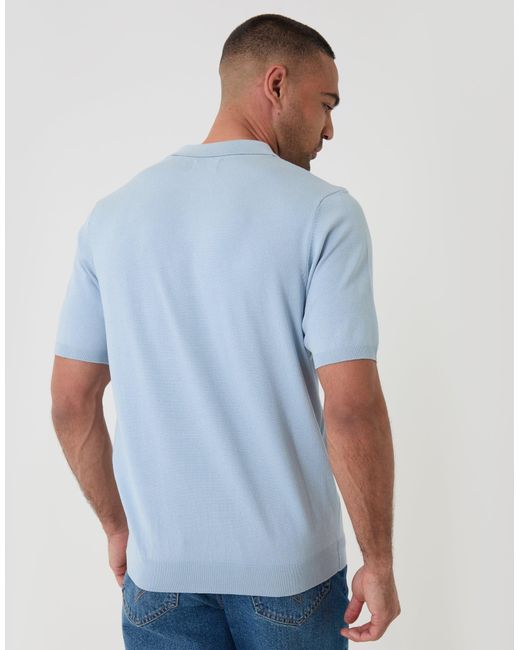 Threadbare White Quarter Zip Knitted Polo for men