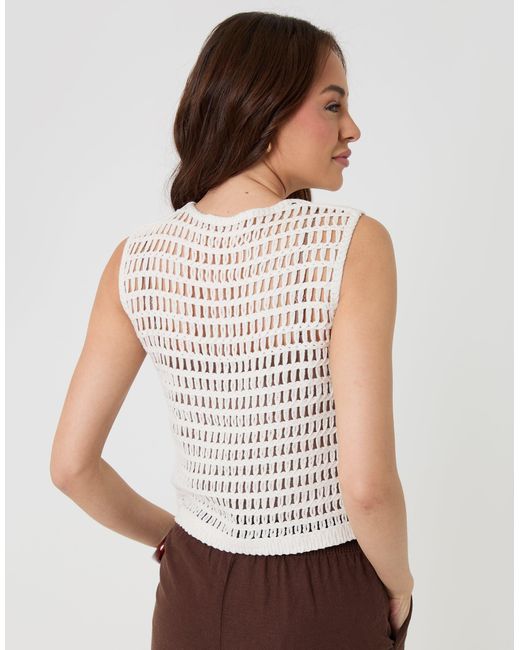 Threadbare White Crochet Button Up Vest