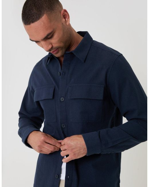 Threadbare Blue Linen Blend Lightweight Shacket for men