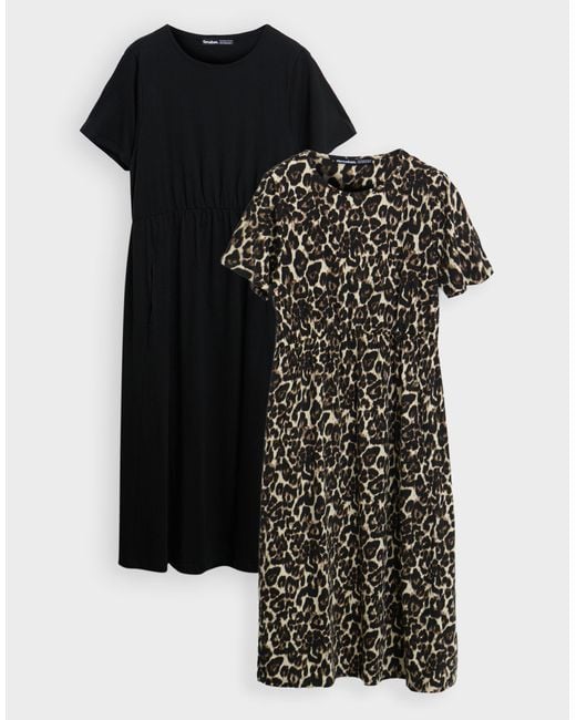 Threadbare Black 2 Pack Jersey Midi Smock Dresses With Pockets