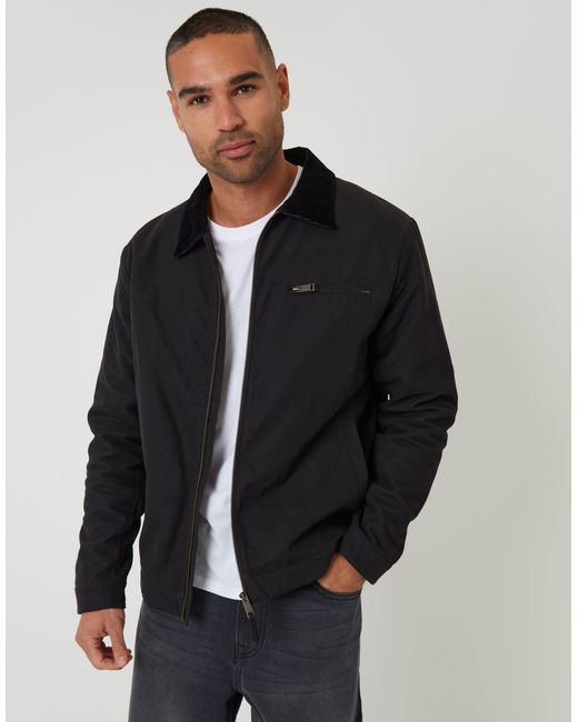 Threadbare Blue Lightweight Cotton Canvas Jacket With Corduroy Collar for men