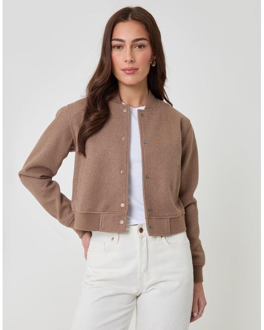 Threadbare Brown Petite Faux Wool Bomber Jacket