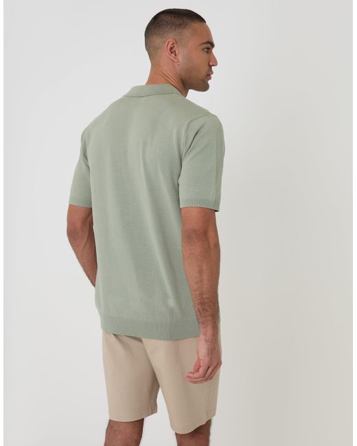 Threadbare Green Knitted Trophy Neck Polo for men