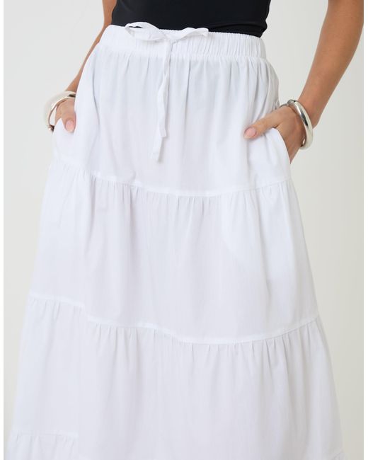 Threadbare White Pure Cotton Tiered Maxi Skirt