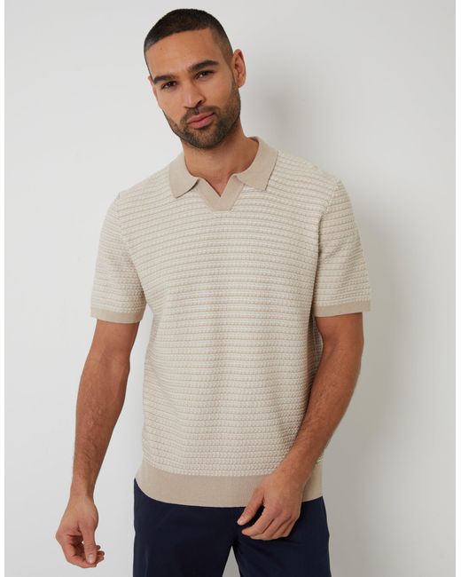 Threadbare Gray Textured Knit Trophy Neck Polo for men